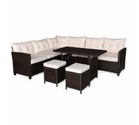 CONCEPT USINE | Salon de Jardin RABI 9 Places avec Table 120 cm | Résine Tressée Marron et Beige | Grand Salon Extérieur | Mobilier Jardin Terrasse Piscine | Résistance Soleil & Intempéries