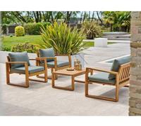Salon de Jardin Acacia 4 Places Aracaju, Olive, Table Basse, Canapé 2 Places, Fauteuils, Coussins Vert Olive