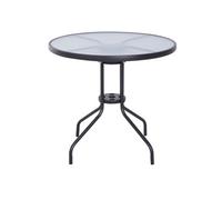 Outsunny Table bistro ronde de jardin Ø80 x 72 cm Acier époxy Noir Plateau verre trempé Trou parasol