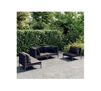 vidaXL Ensemble de salon de jardin 4 pièces avec coussins Poly rotin gris foncé