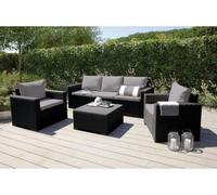 Salon de jardin, ALLIBERT CALIFORNIA, Modulable, 5 places, Résine imitation rotin, Gris