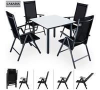CASARIA® Salon de jardin aluminium 4 personnes table 90x90cm résistant aux intempéries pliable terrasse ensemble de jardin blanc anthracite Bern