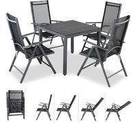 Salon de jardin aluminium Bern 4+1 anthracite table 80x80cm chaise haute pliante plateau WPC dossier 7 positions mobilier de jardin