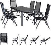 Salon de jardin aluminium Bern 6+1 anthracite table 140x80cm chaise haute pliante plateau WPC dossier 7 positions mobilier de jardin