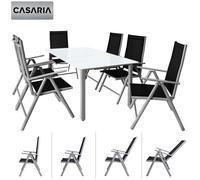 Salon de jardin aluminium Bern 6+1 argent chaise pliante dossier haut 8 positions terrasse balcon ensemble table et chaises