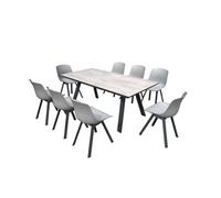 Concept Usine – Salon de jardin en aluminium Temara – Plateau aspect ciment – 8 places – Gris