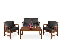 Salon de jardin Atlas bois d'acacia ensemble canapé fauteuils coussin anthracite