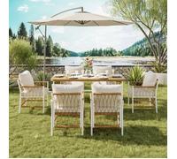 Salon de jardin,avec 6 chaises et table 159,5 cm, table effet bois,coussins beige . ENSEMBLE TABLE CHAISE DE JARDI