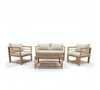 Salon de jardin avec canapé, 2 fauteuils et table basse en métal effet bois, coussins déhoussables pour jardin, terrasse - Cortina