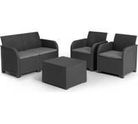 Salon de jardin avec coffre SanRemo Allibert by KETER, 4 personnes, Résine, Gris graphite, Avec coussins