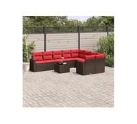 vidaXL Ensemble de salon de jardin 10 pièces avec coussins Marron Poly Rattan