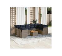 vidaXL Salon de Jardin avec Coussins 10 pcs, Canapés de Patio, Ensemble de Meubles, Mobilier de Terrasse Exterieur, Gris 3256138 Gris G