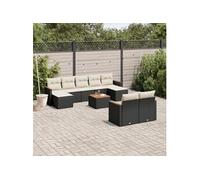 Salon de Jardin avec Coussins 10 pcs, Canapés de Terrasse, Ensemble de Meubles de Patio, Mobilier d'Extérieur, Noir 3258808