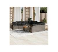 vidaXL Ensemble de salon de jardin 12 pièces avec coussins Gris Poly rotin