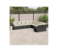 vidaXL Ensemble de 10 canapés de jardin avec coussins noir poly rotin
