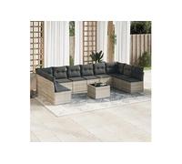 vidaXL Ensemble de salon de jardin 11 pièces avec coussins gris clair Poly rotin