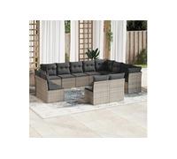 vidaXL Ensemble de salon de jardin 12 pièces avec coussins Gris Poly rotin