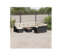 vidaXL Ensemble de salon de jardin 11 pièces avec coussins noir poly rotin