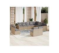 vidaXL Ensemble de 12 canapés de jardin avec coussins Beige Poly Rattan