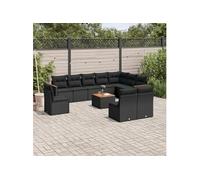 vidaXL Ensemble de salon de jardin 11 pièces avec coussins noir poly rotin