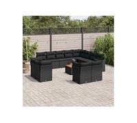 vidaXL Ensemble de 13 canapés de jardin avec coussins – poly rotin – Noir