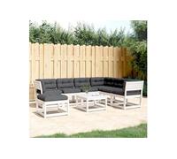 vidaXL Ensemble salon de jardin 7 pièces avec coussins blanc pin massif