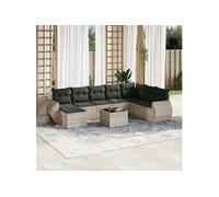 vidaXL Ensemble de salon de jardin 9 pièces en poly rotin avec coussins Gris clair