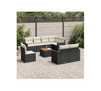 vidaXL Ensemble de salon de jardin 9 pièces avec coussins noir poly rotin