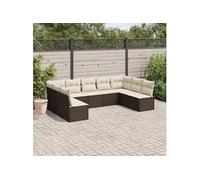 vidaXL Ensemble de salon de jardin 9 pièces avec coussins Poly Rattan Marron