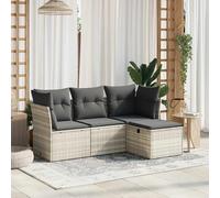 vidaXL Ensemble salon de jardin 4 pcs avec coussins – Résine tressée Poly rotin Beige