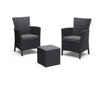 Salon de jardin avec coussins - en résine rotin tressé coloris gris graphite - Allibert by KETER - 2 personnes - IOWA