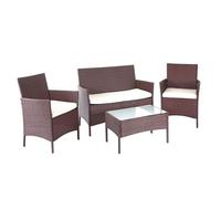 Salon De Jardin Avec Fauteuils Banc Et Table En Poly-Rotin Marron Et Coussin Crème Mdj04146 Multicolore