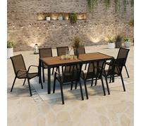 Salon De Jardin Avec Plateau Effet Bois Et Chaises Empilables Noir Et Bois Noir