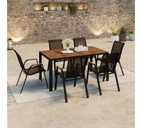 Salon De Jardin Avec Table 150 Cm Et 6 Chaises : Noir Et Bois Noir