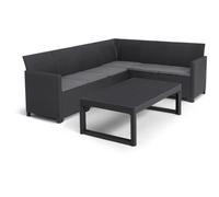 Keter Salon de jardin SanRemo Lyon 6 personnes – table basse 2 positions – résine – noir/gris