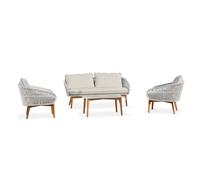 Salon de jardin bas 5 pl en alu imitation bois et corde tissée - marron