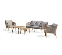 Salon de jardin bas 5 pl en aluminium imitation bois et corde tissée - Marron - IBARRA