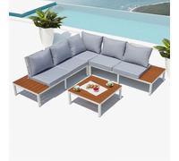 Concept Usine Salon de jardin Fira bas 5 places en aluminium gris et blanc