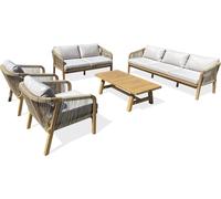 Salon de jardin bas en bois d'acaciaacacia et corde tissée