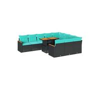 Salon de jardin bas - Lot de 11 pièces - Rotin noir - Table extensible - GENERIQUE