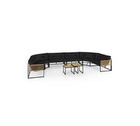 IDMarket – Salon de jardin bas d'angle Rio 12 places métal noir cordage effet rotin coussins noirs
