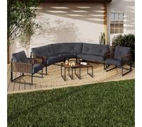 IDMarket - Salon de Jardin Bas Rio 8 Places Salon d'angle Structure métal Gris Anthracite, Cordage Effet rotin avec Coussins Gris