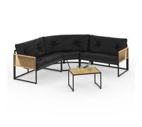Salon De Jardin Bas Rio 6 Places Salon D'angle Structure Métal Et Cordage Effet Rotin Avec Coussin Noir
