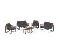 IDMarket - Salon de Jardin Bas Rio 6 Places Structure métal Gris Anthracite, Cordage Effet rotin avec Coussins Gris