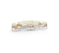 IDMarket – Salon de jardin bas Rio 8 places d'angle métal blanc cordage effet rotin coussins beiges