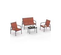 IDMarket - Salon de Jardin Bas TOLEDE 4 Places avec canapé, fauteuils et Table Terracotta