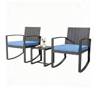 Ensemble de mobilier de jardin BEALIFE 3 pièces en rotin PE avec table et 2 chaises rembourrées | Coussins amovibles bleus | Pour le jardin, la terrasse | WR210