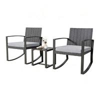 BEALIFE WR210 Ensemble en rotin 3 pièces | Ensemble de jardin avec coussins gris | 1 table + 2 chaises pour balcon & jardin