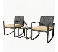Ensemble de mobilier de jardin BEALIFE 3 pièces en rotin PE avec table et 2 chaises rembourrées | Coussins amovibles jaunes | Pour le jardin, la terrasse | WR210