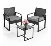 Ensemble de mobilier de jardin BEALIFE, 3 pièces, en résine tressée (PE) | 2 fauteuils et une table pour balcon et jardin, modèle WR212